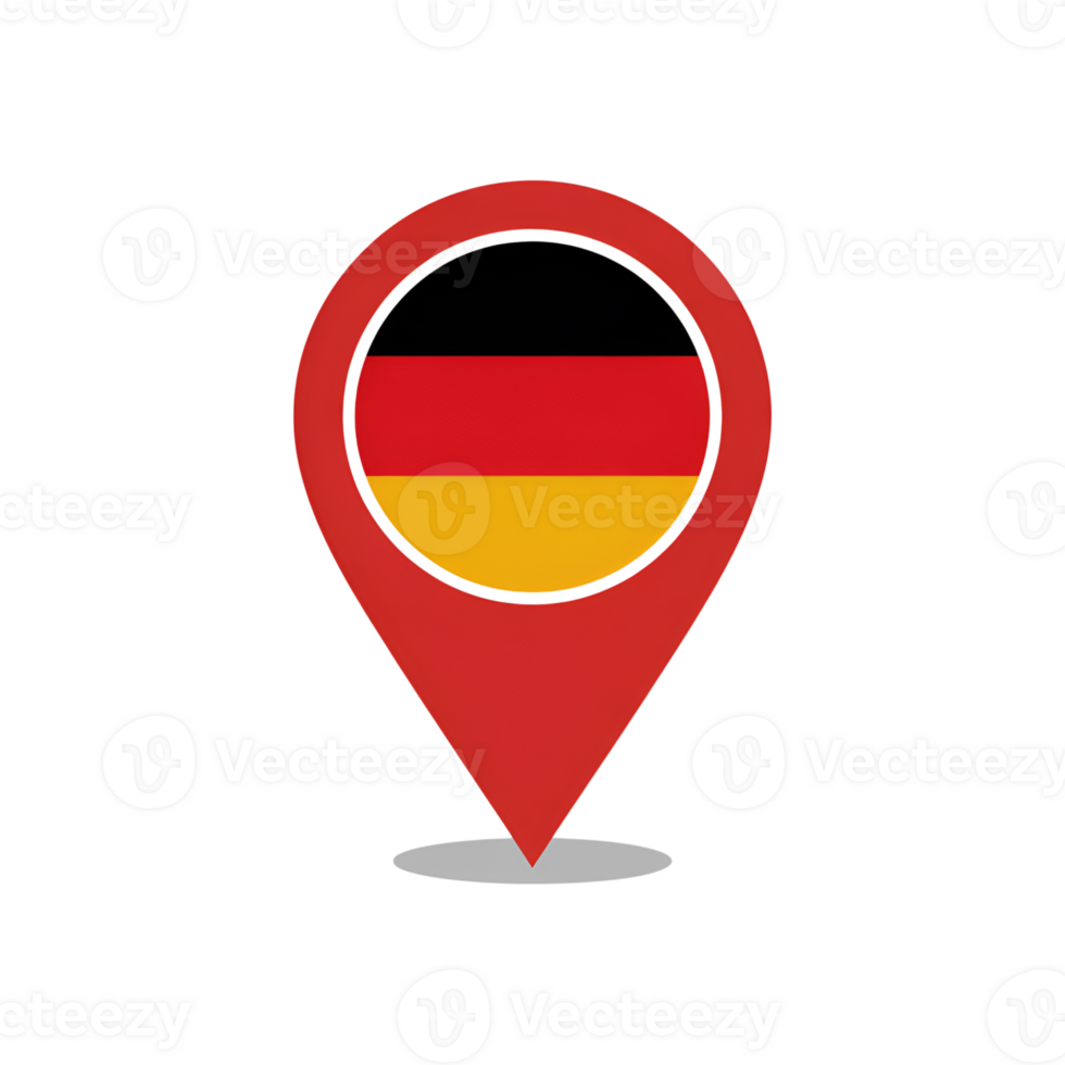 Germany flag in map pointer icon, german location pin symbol, travel destination png