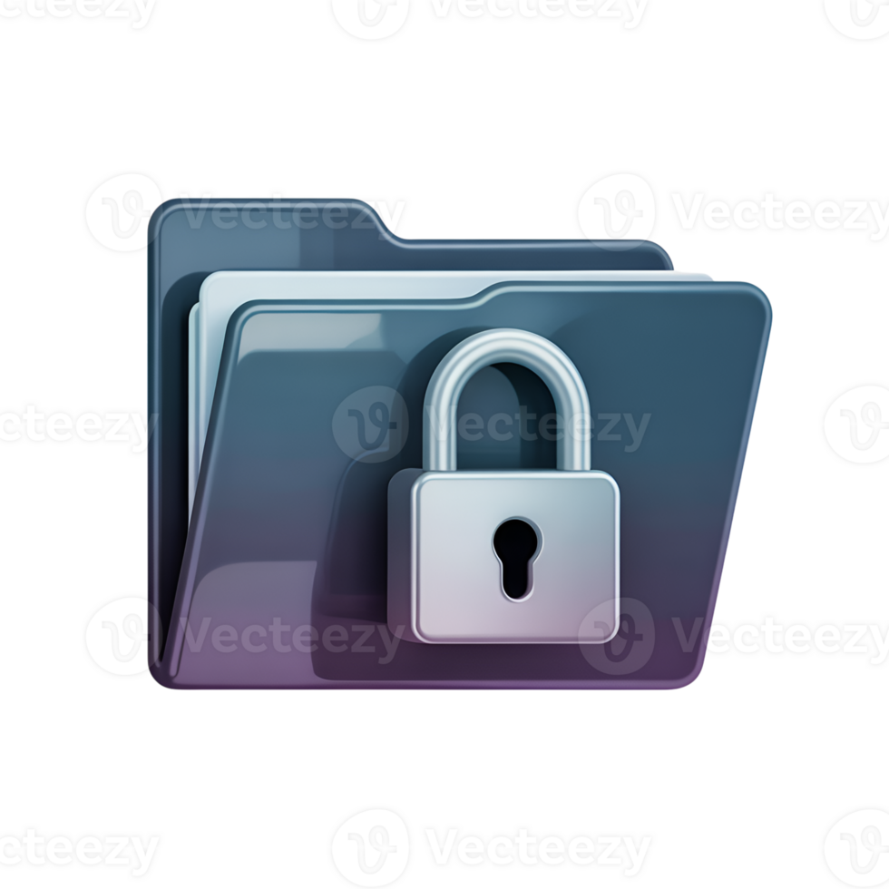 Locked folder icon with padlock for secure data storage and file access png