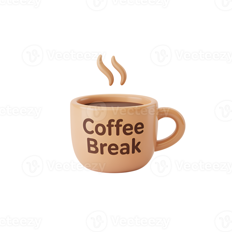 Coffee mug with steam and text coffee break on a simple transparent background png