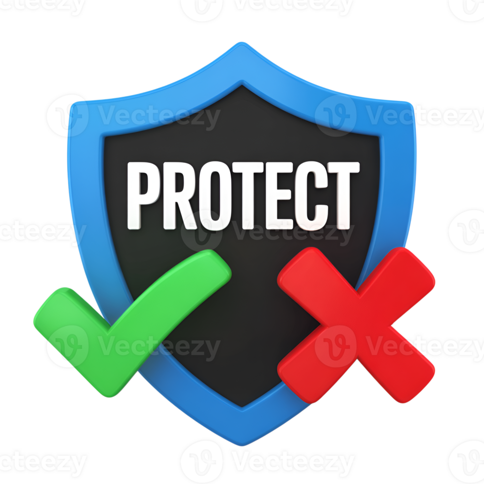Protection shield with checkmark and cross mark on a transparent background render png