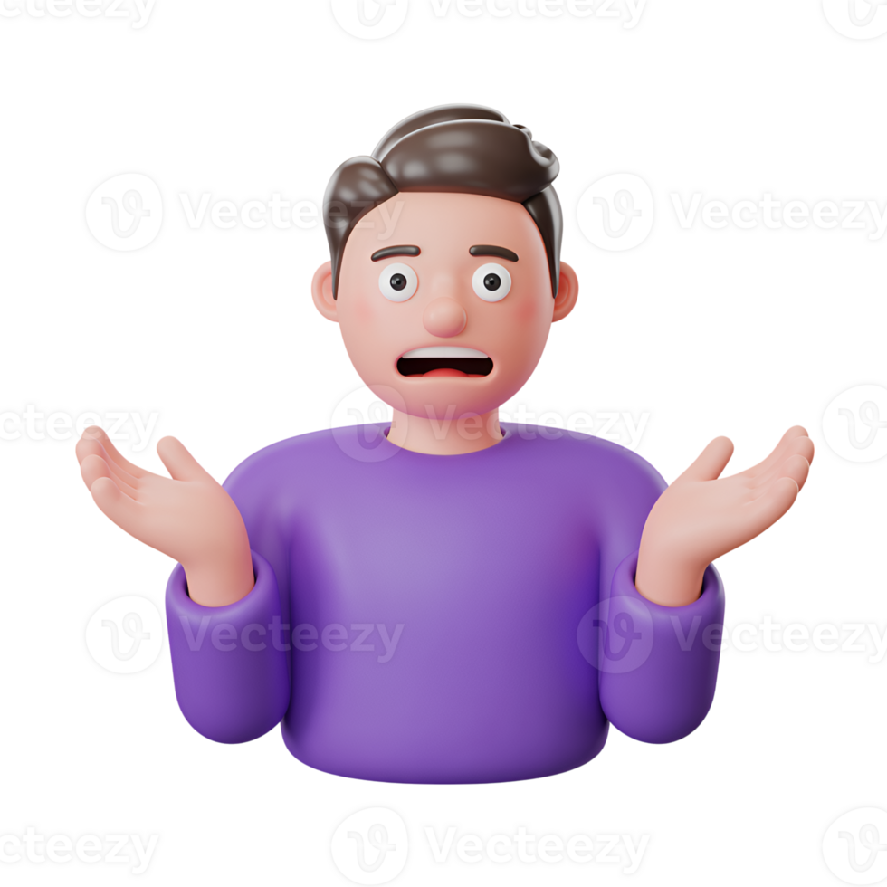 Cartoon character shrugging with open hands and a confused expression on his face png