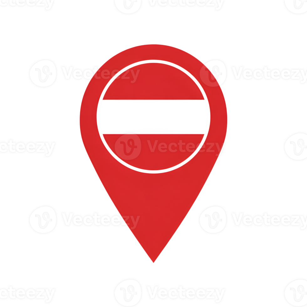 No entry sign location pin icon, red and white road traffic symbol marker, isolated png