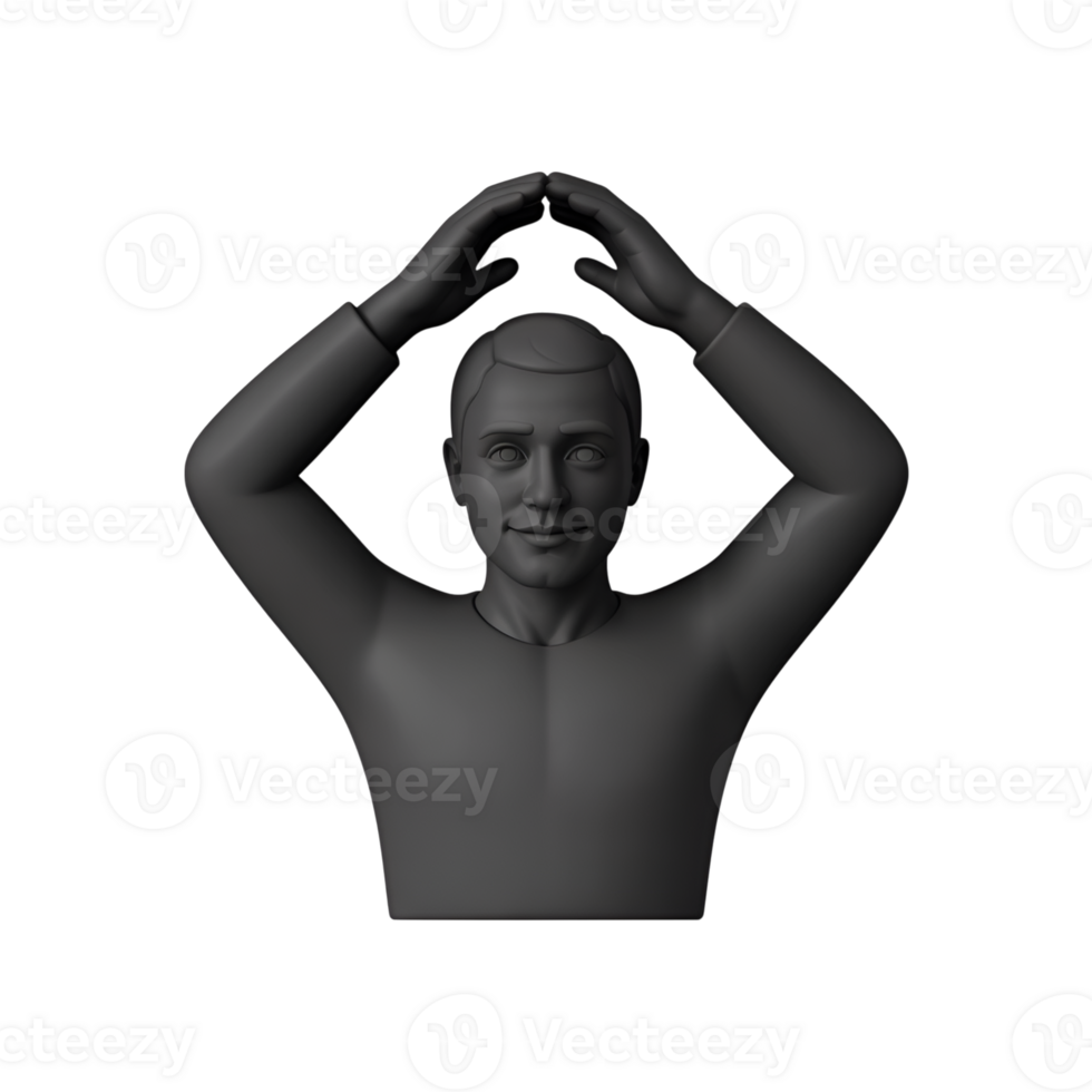 Mannequin forming heart shape with hands above head on a plain background png