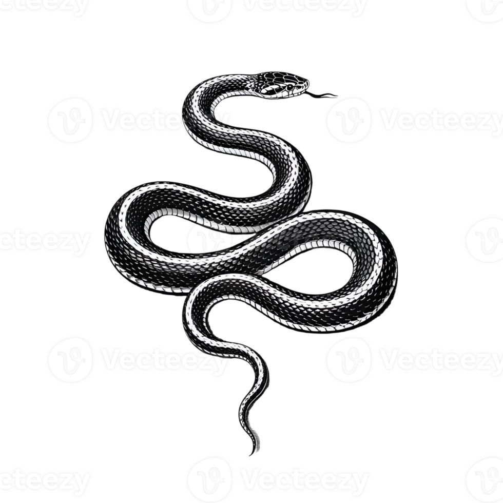 Coiled snake illustration with tongue sticking out, scales and monochrome png