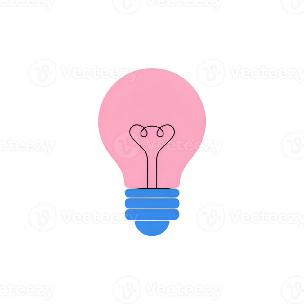 Pink lightbulb illustration with blue base on a plain background design idea png
