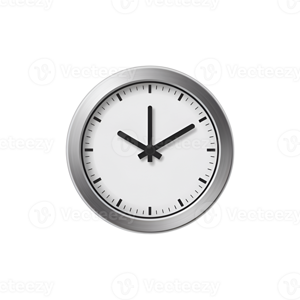 Analog clock showing ten ten with silver frame on a transparent background png