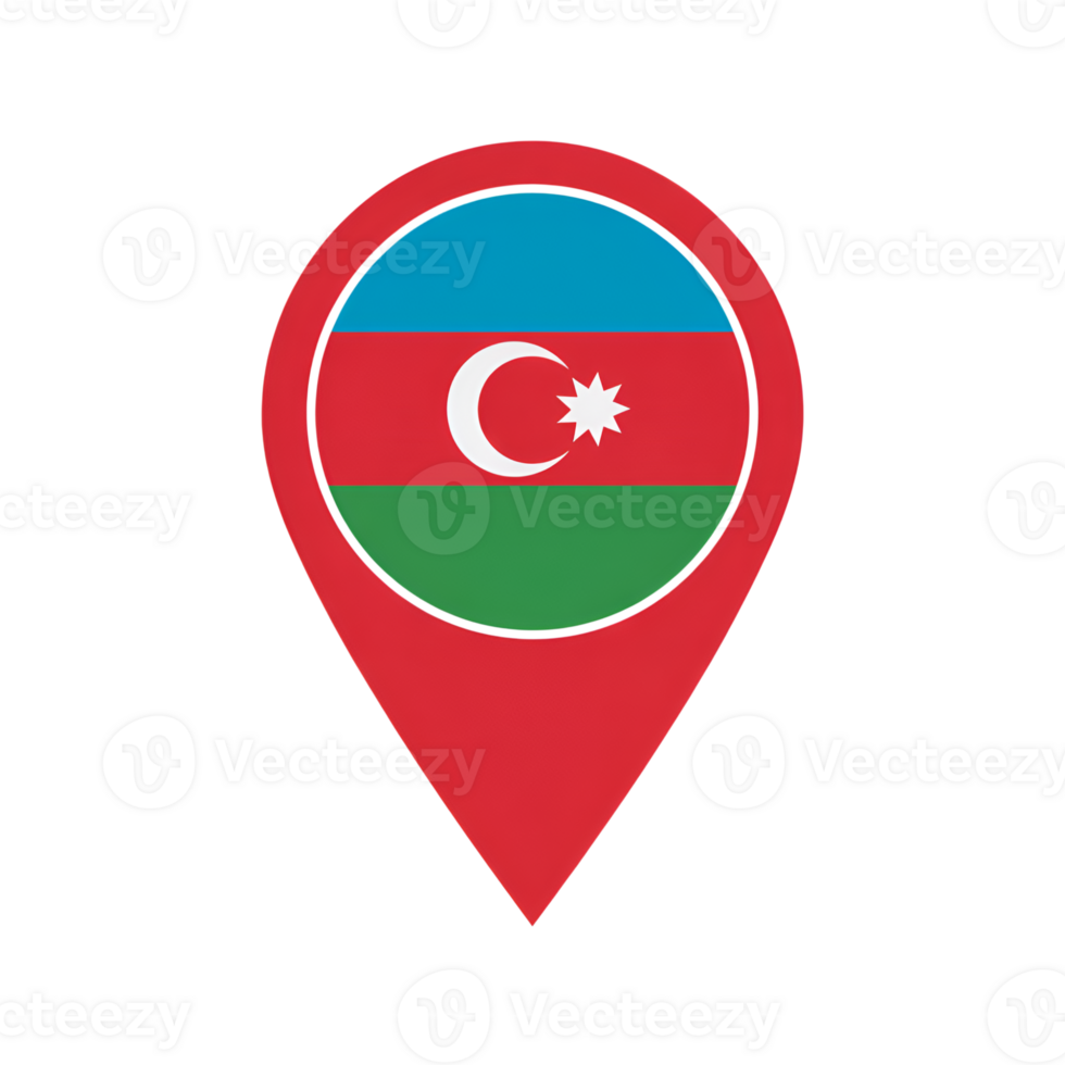 Azerbaijan flag in map pointer shape, national symbol of the country location png