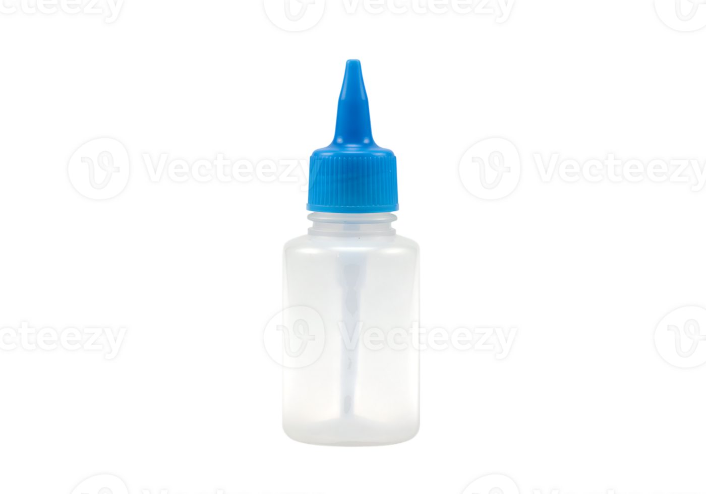 Glue bottle with blue cap, translucent plastic container for adhesive product png