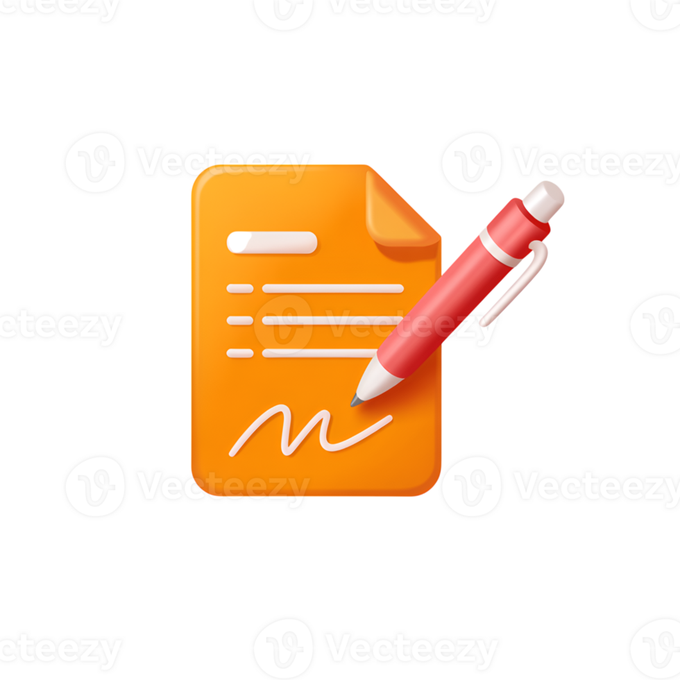 Signing document with pen on orange paper sheet agreement form contract png