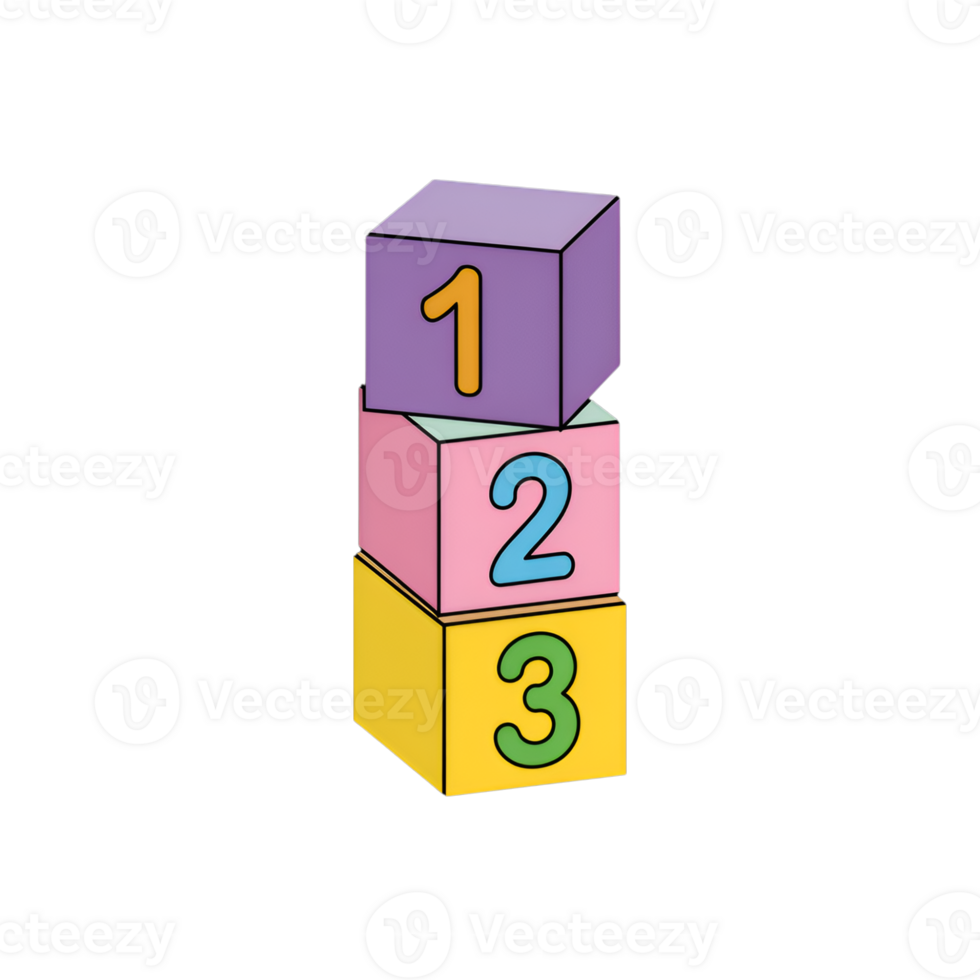 Number blocks stacked with one two and three in colorful cubes for learning png