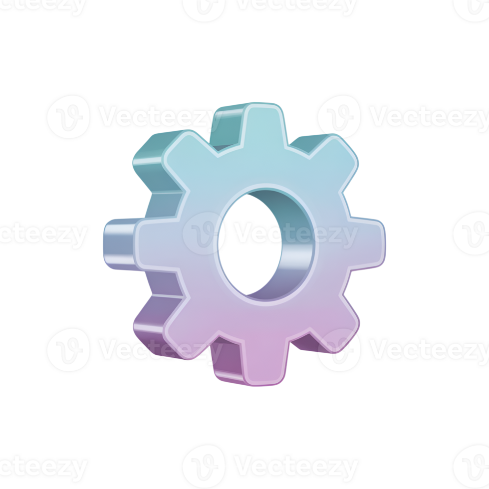 Gear icon with gradient color and 3d effect on a simple setting illustration png