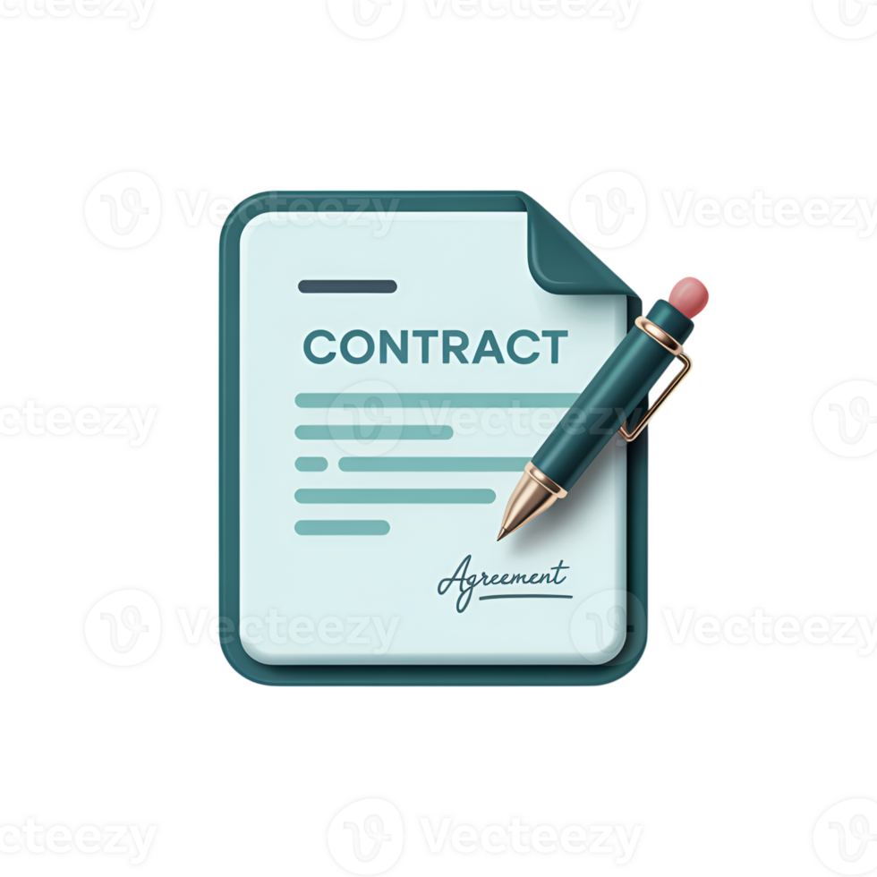 Contract document with pen and agreement signature on a transparent display png