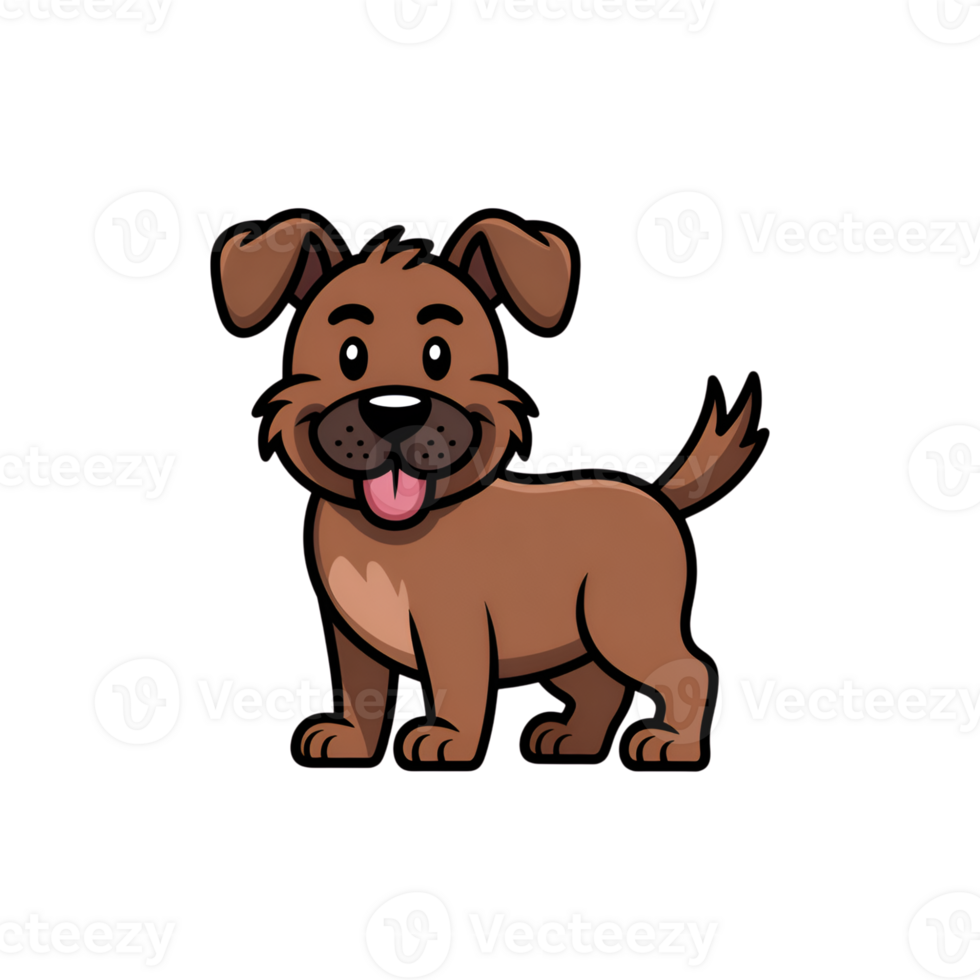 Cartoon dog illustration with brown fur and a happy expression on transparent png
