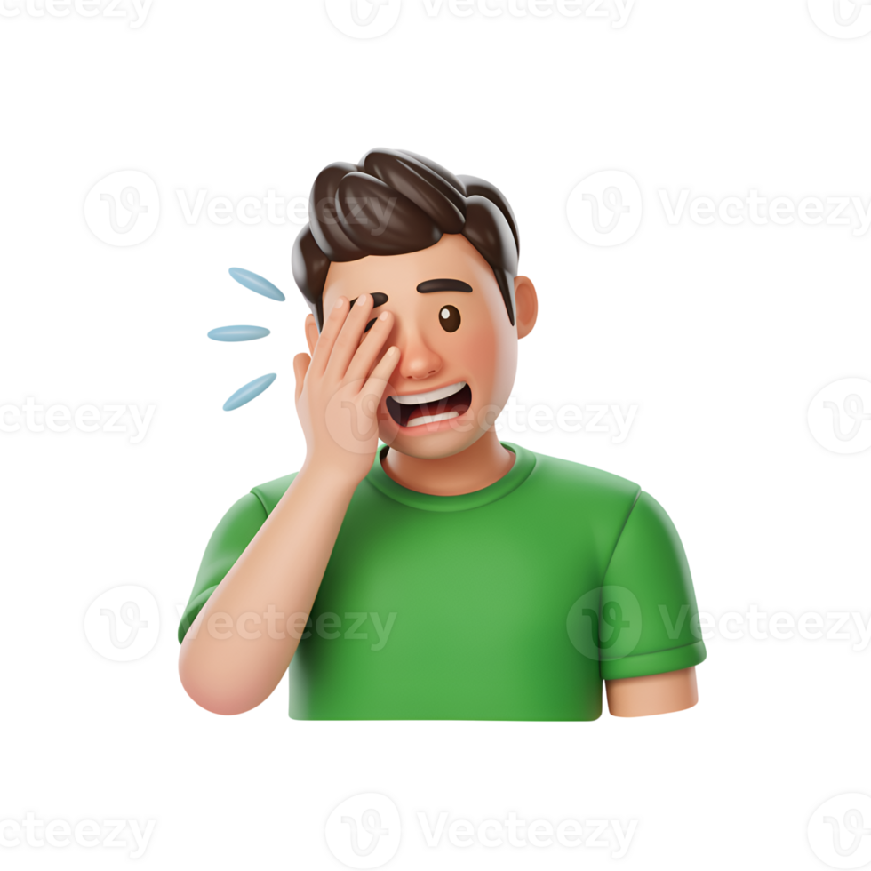 Cartoon man covering his face with hand, laughing and embarrassed expression on face png