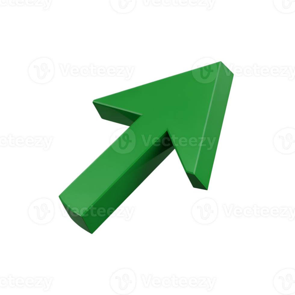 Green arrow pointing upwards on a simple isolated studio shot rendering design element png
