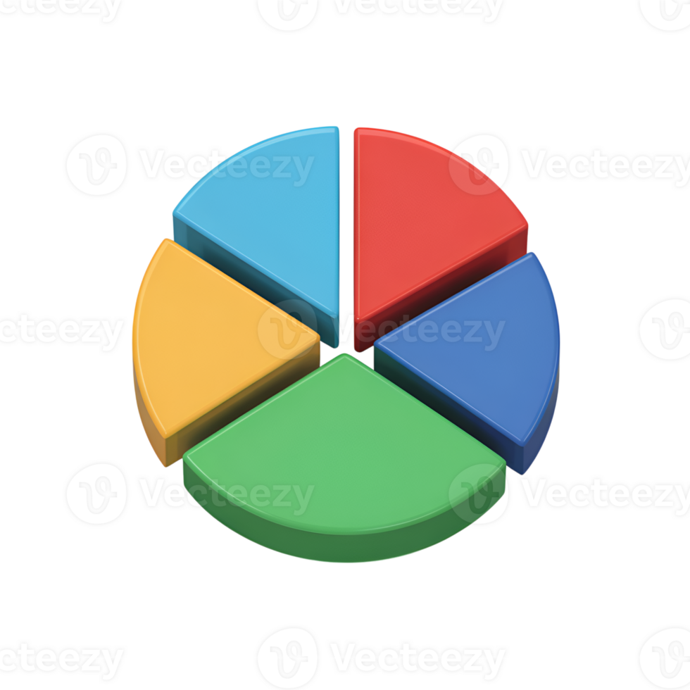 Pie chart with five colorful sections for data visualization and analytics png
