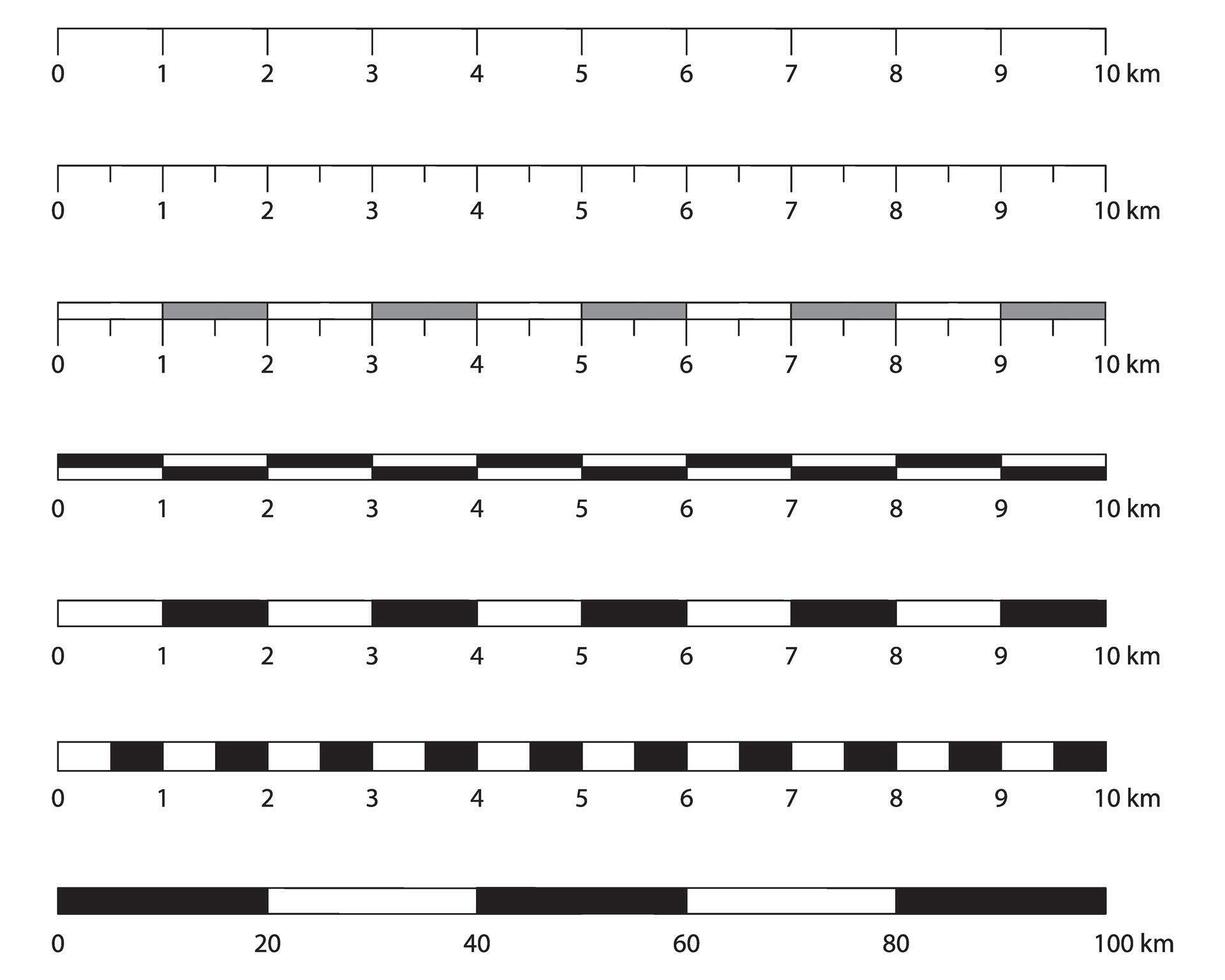 Map scale line set isolated on transparent background. Art design unit of measurement. Creative illustration vector