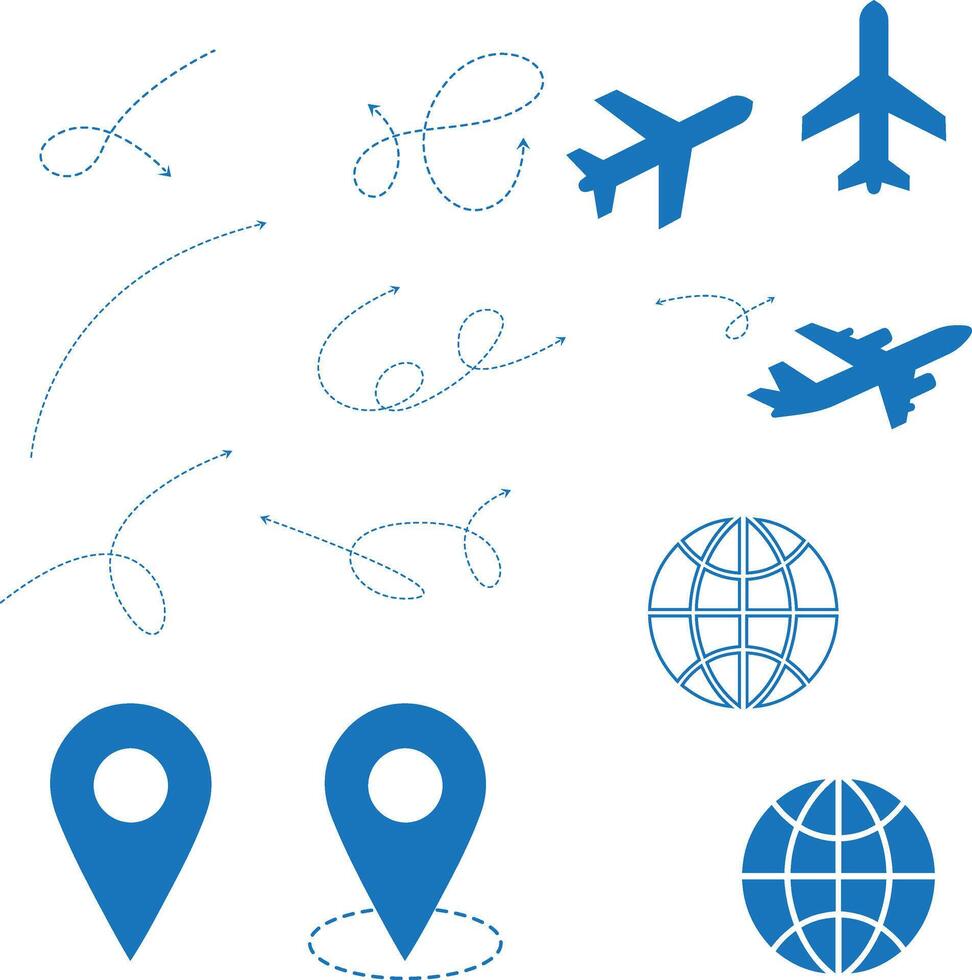 Airplane Flight Paths, Globe, and Location Pins A Travel Themed Illustration vector