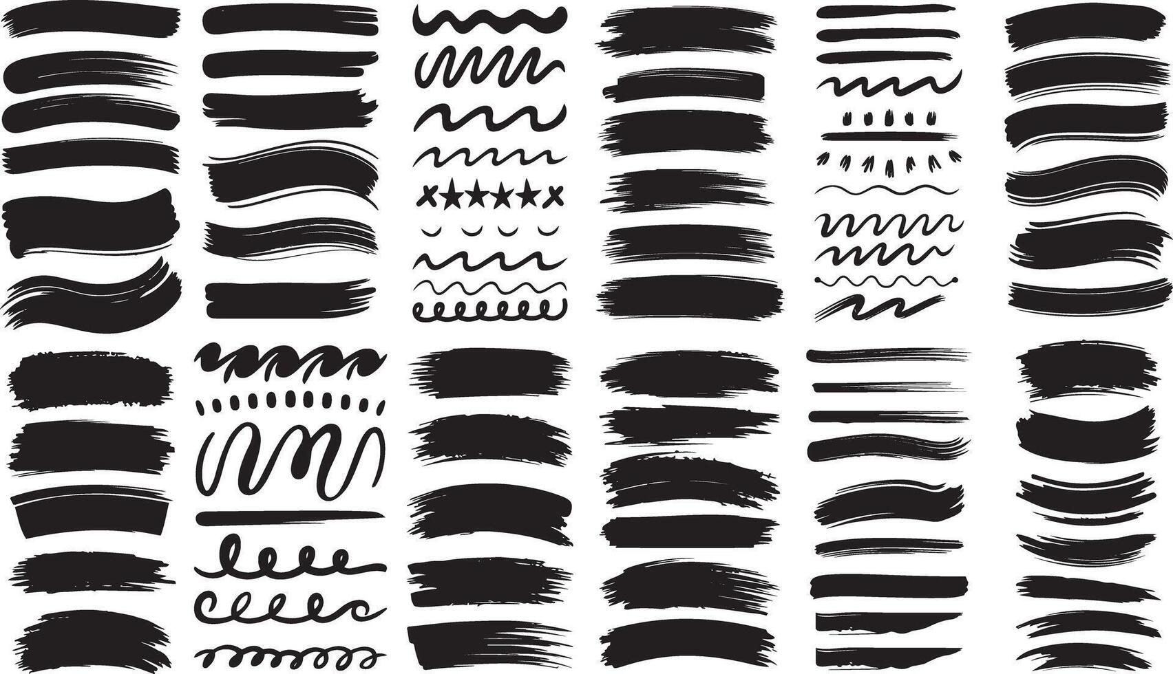 Collection of Black Brush Strokes, Scribbles, and Textures vector