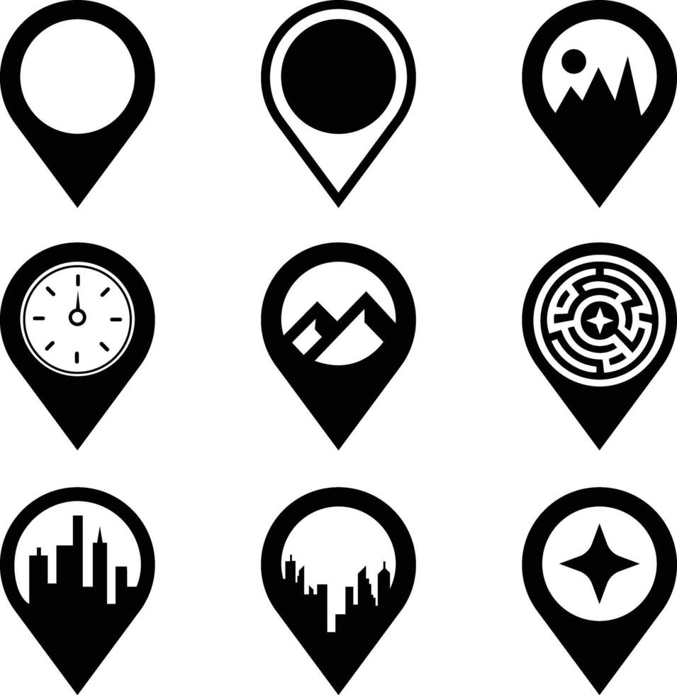 Collection of Black Location Pin Icons vector