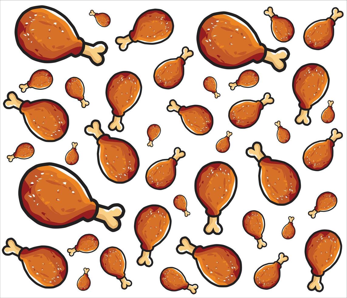 Delicious cartoon Fried Chicken illustration in a seamless repeat, perfect for food-themed designs. vector