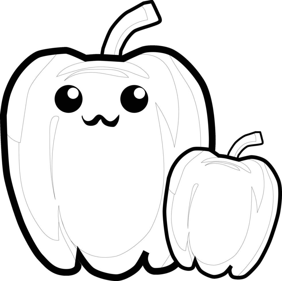 Cute black and white kawaii Bell Pepper illustration. Cartoon style with simple outlines and adorable facial expressions, perfect for coloring pages vector