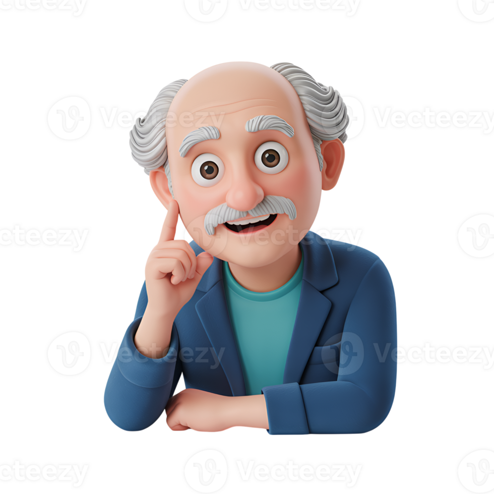 Cartoon character of an elderly man with a mustache having an idea pose png