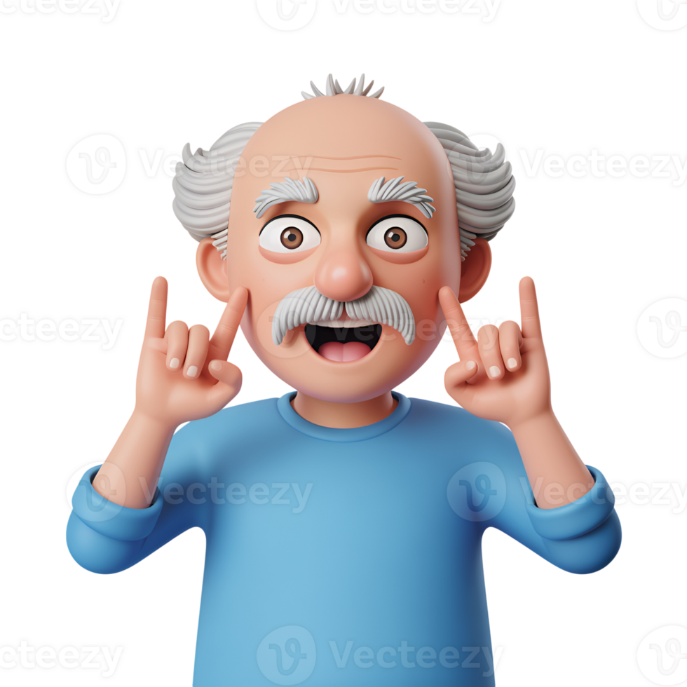 Cartoon character showing rock and roll sign with hands near face smiling png