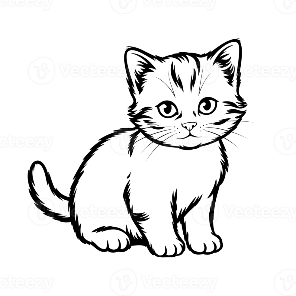 Cat outline illustration of a kitten sitting down with a curious expression png