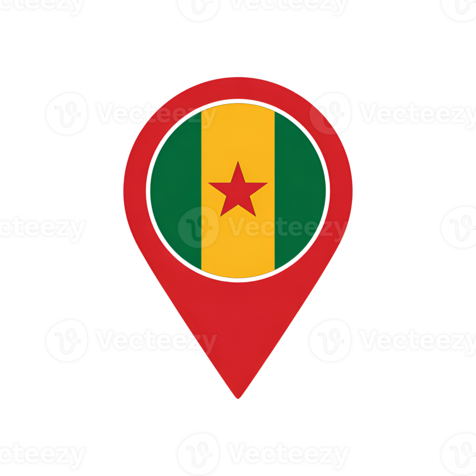 Cameroon flag in map pointer, national symbol location pin icon with red star and green yellow colors png