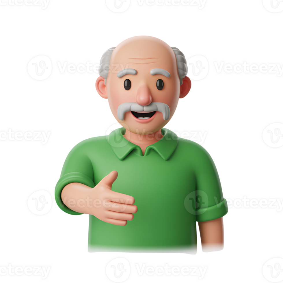 Cartoon character offering handshake, isolated 3d rendering of senior man png