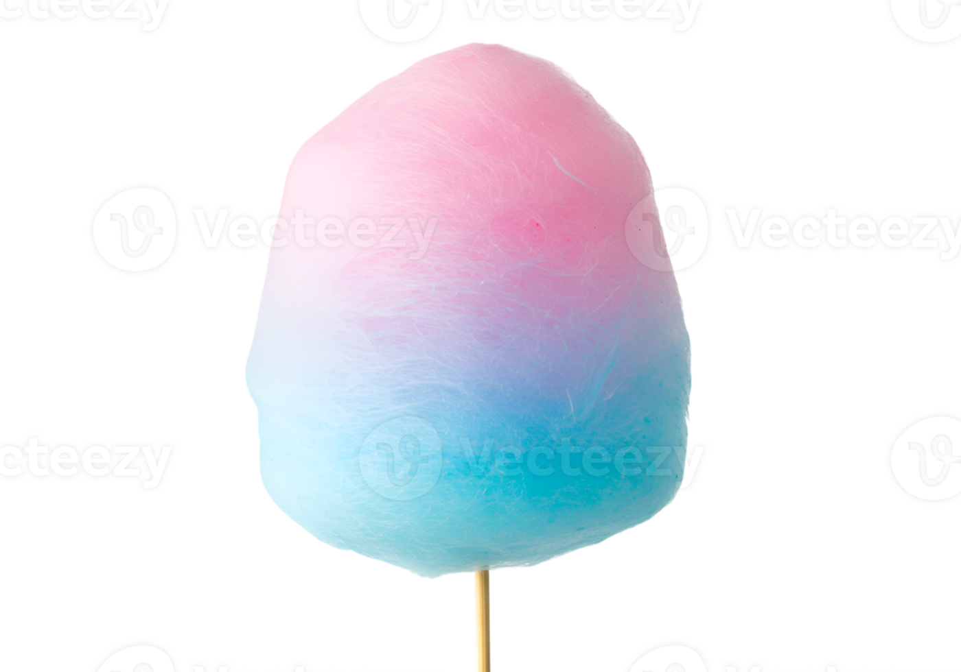 Cotton candy with pink and blue gradient on a stick, isolated treat confection png