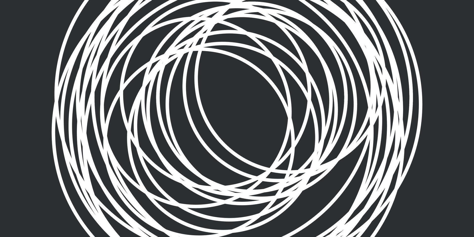 black background with white circle lines abstract vector