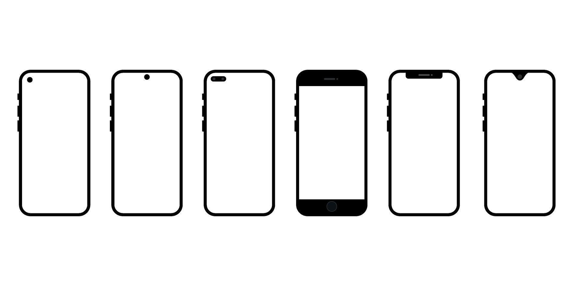 collection of realistic smartphone models with transparent screens. vector