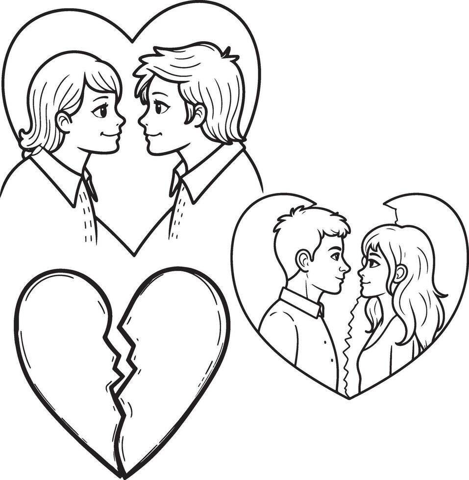 Broken Heart Silhouette with Man and Woman Illustration vector