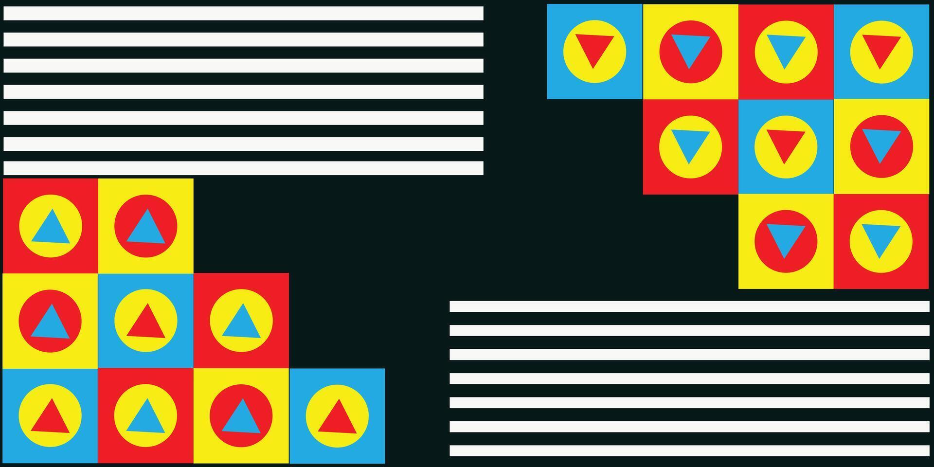 Vibrant Geometric Abstract Pattern with Red, Yellow, and Blue Squares and Triangles vector