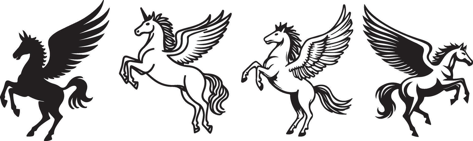 Flying Horse Outline with Wings vector
