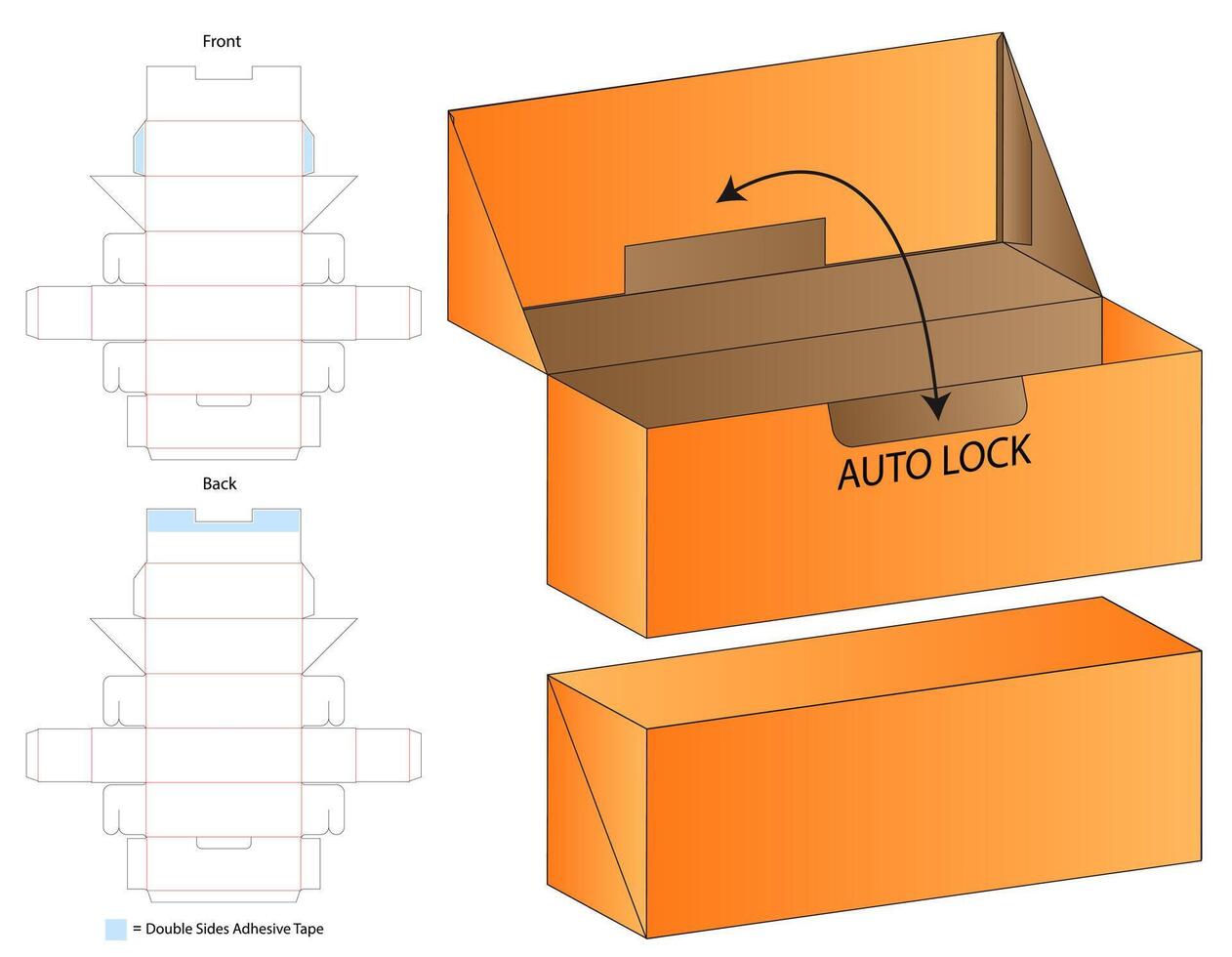 Auto Lock Packaging Box Blueprint Template vector