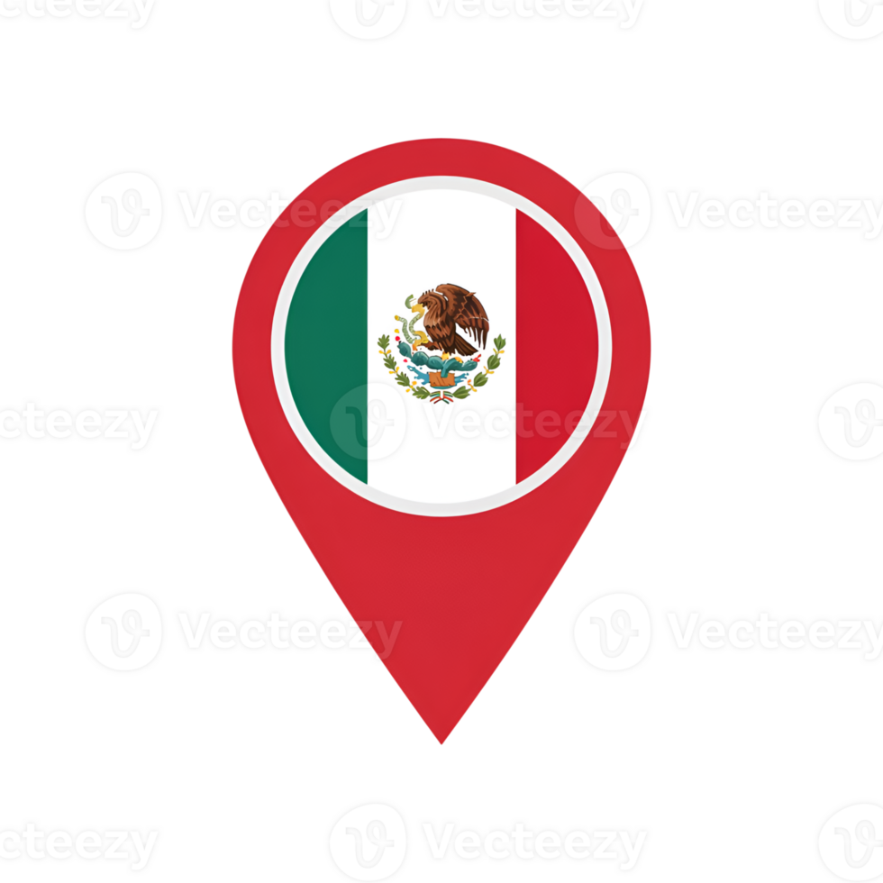 Mexico flag inside a map pointer icon for location or travel concept png