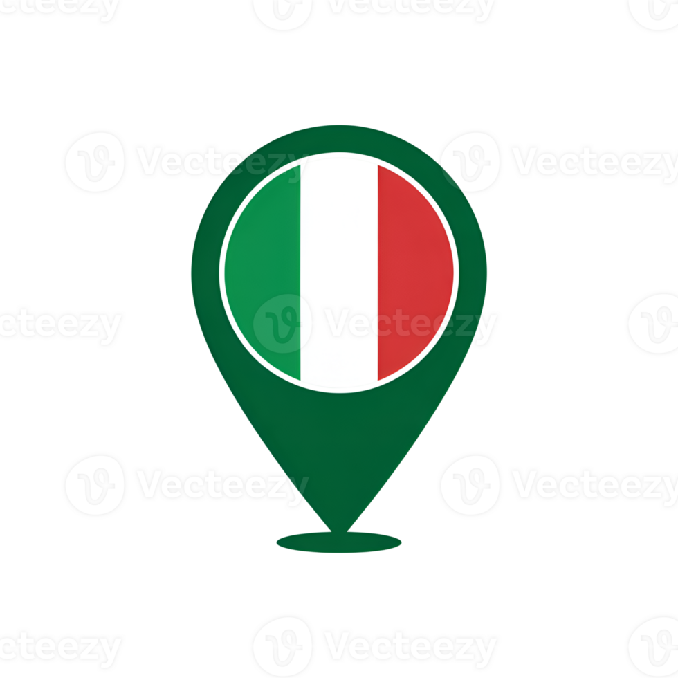 Italy flag in map pointer icon, italian location marker symbol illustration png