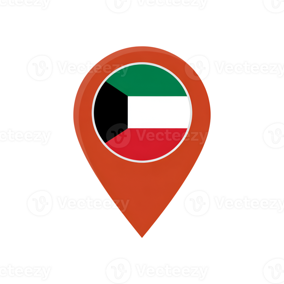 Kuwait flag inside location pin pointer, national symbol, map marker icon png