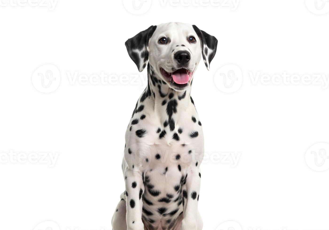 Dalmatian dog sitting upright with its tongue out looking at the camera png