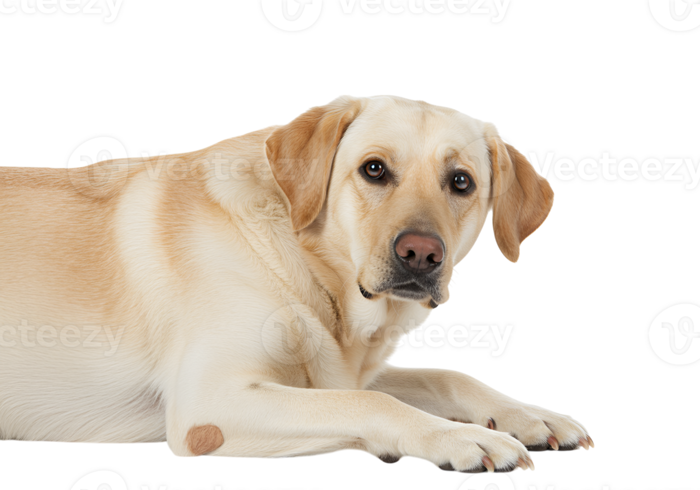 Labrador retriever lying down looking at camera on an isolated background png