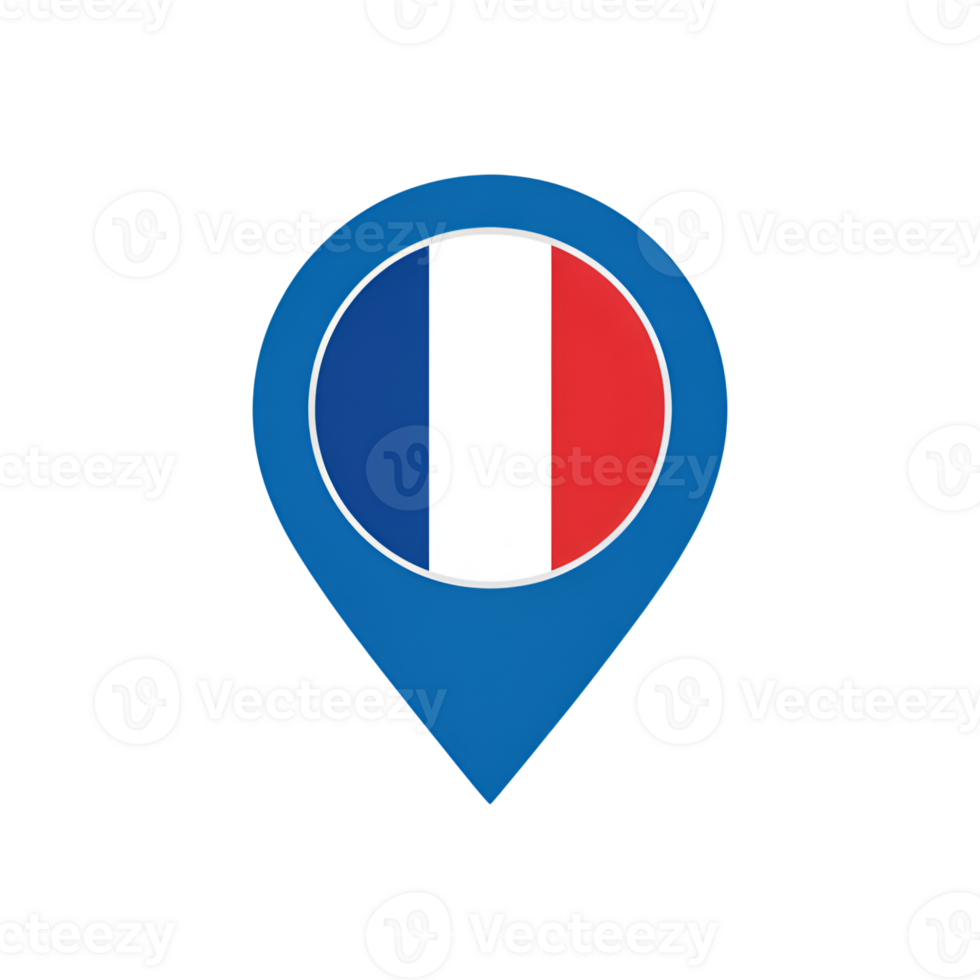 France flag location pin icon, blue pointer with french national colors isolated png