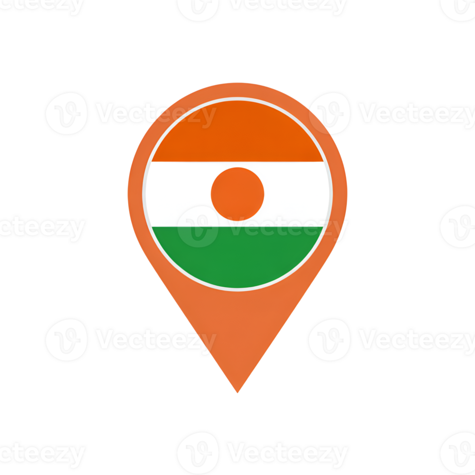 Niger flag map pointer icon, national symbol of nigerien republic location marker, orange png
