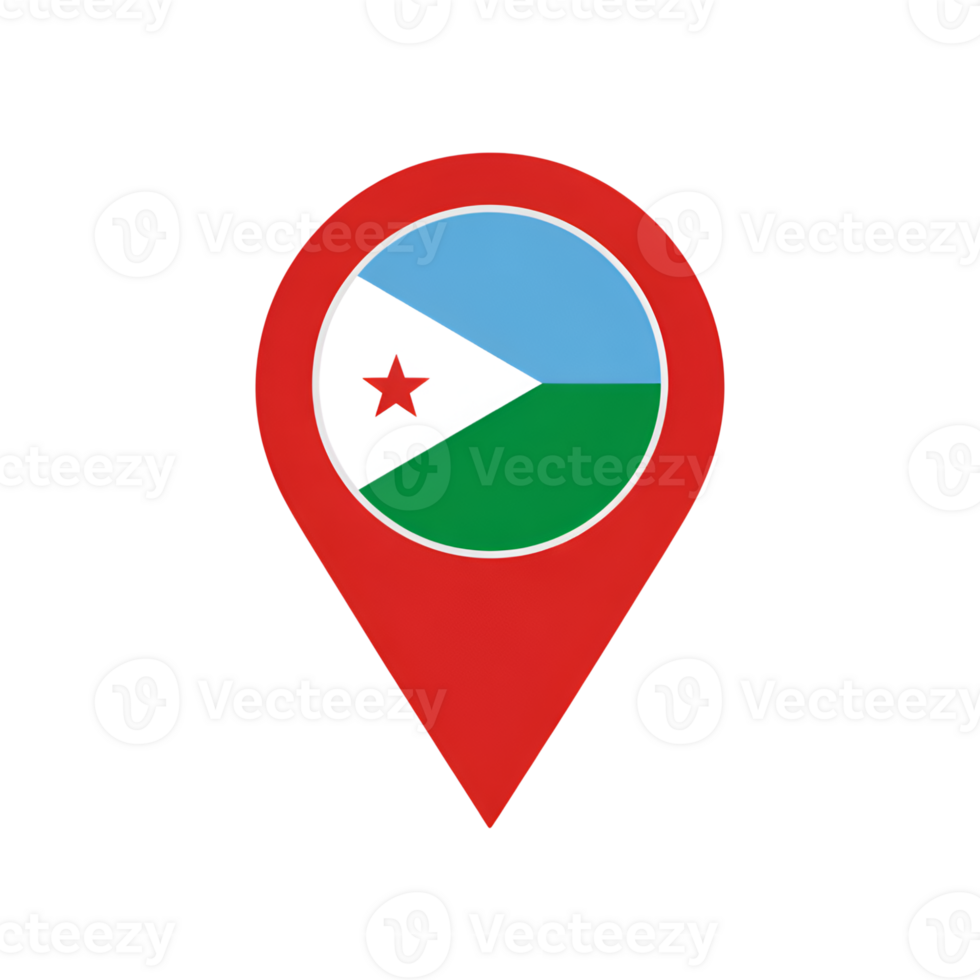 Djibouti flag in map pointer, national symbol for travel and location icon png
