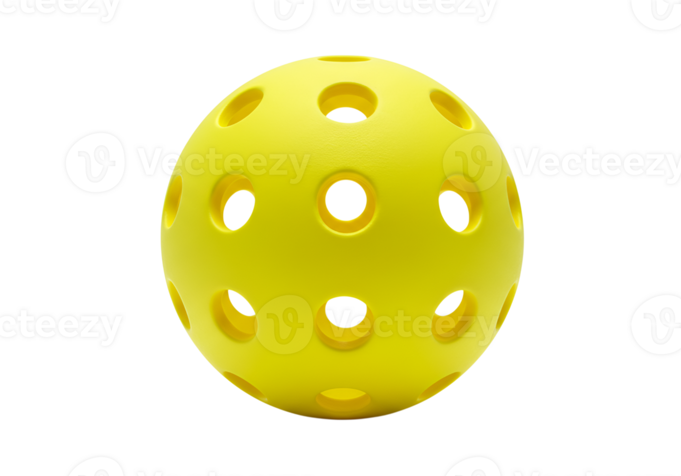 Yellow pickleball on a cutout, showing the holes in the plastic ball on cutout png