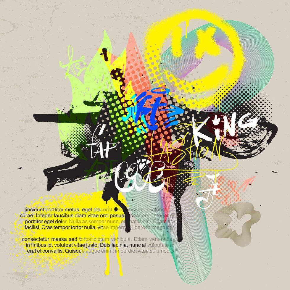 Poster urban typography street art graffiti. Hand drawn change color smile print with spray splash effect for graphic tee t shirt or sweatshirt. Punk style. Art calligraphy brush background. vector