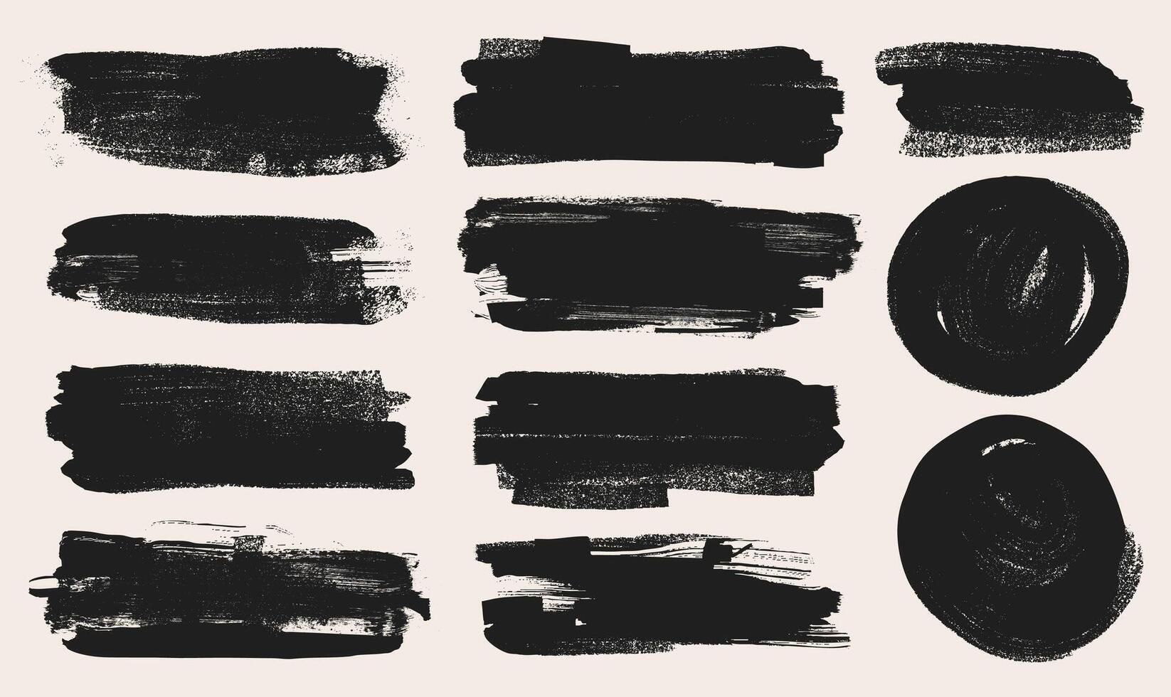 Collection of bold brush strokes. Sketchy bold vintage lines. Set of ink brush strokes and frames. Grunge marker highlight underline paint. Hand drawn thick grunge lines and rectangle shapes. vector