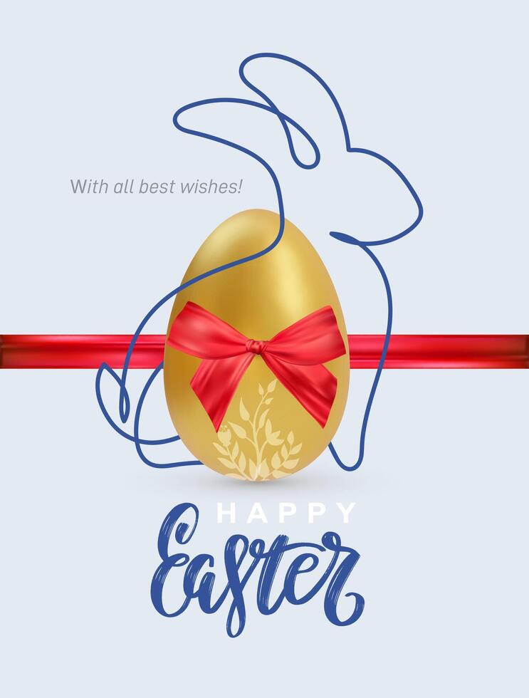 Happy Easter banner with graphic symbols of the Holiday, decorated eggs and bunny, plants drawings. Drawn Happy Easter greeting card, poster, holiday cover, web banner template lettering typography. vector